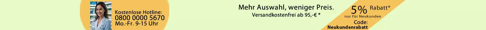 Banner mit Angebot von 5% Rabatt für alle Neukunden. Rabatt-Code: Neu5