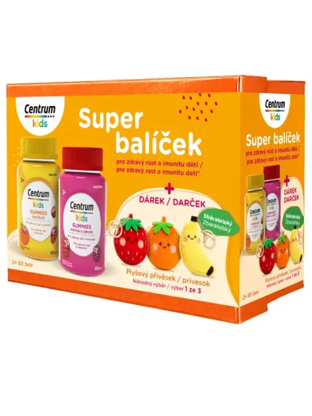 Centrum Kids Gummies Multifruit, Himbeere & Erdbeere, 2 x 60 Stück, Geschenkpackung