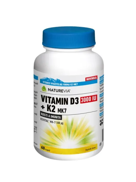 NatureVia Vitamin D3 3000 IE + K2 MK7 60 Kapseln