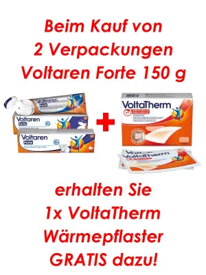 Voltaren Forte 20 mg/g Gel 2x 150 g + VoltaTherm wärmendes Pflaster 5 Stück